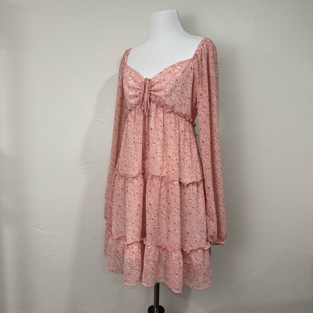 Forever 21 Floral Long Sleeve Tiered Dress Milkmaid Fairy Whimsical Coquette EUC